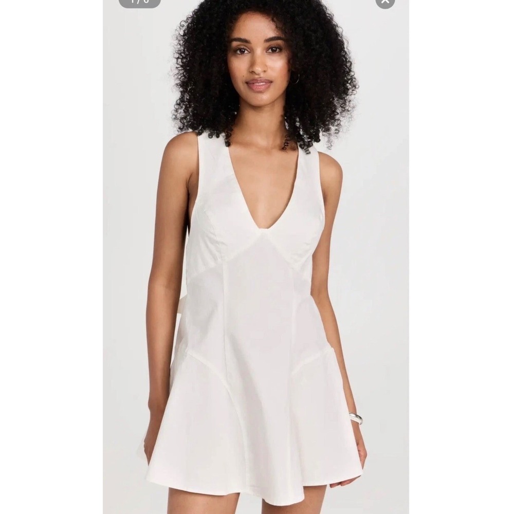 Free People White V-Neck Backless Bow Mini Dress Size Small NEW
